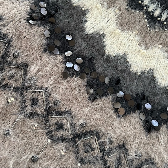 Anthropologie Sleeping On Snow Fuzzy Beaded Fair Isle Cashmere Blend Sweater, S - Picture 6 of 12